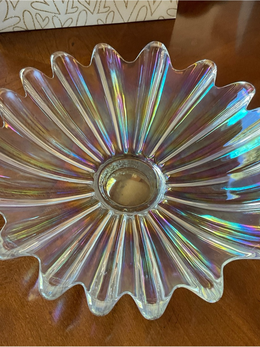 VTG 11” Federal Glass Celestial Iridescent Clear Glass Scalloped Ctr Piece Bowl - Picture 2 of 8